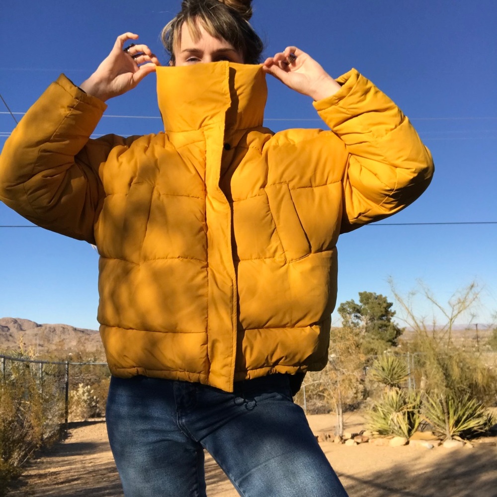 Mustard yellow puffer UO jacket